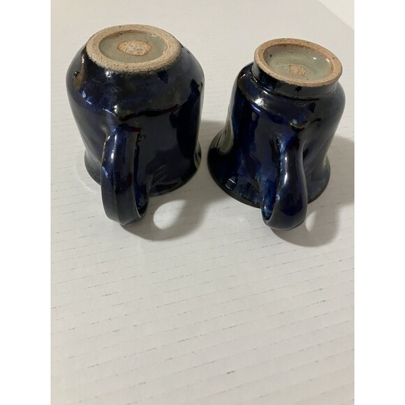 Two VNTG STONEWARE COBALT BLUE coffee MUGS VINTAGE STUDIO ART POTTERY stamped - Picture 12 of 16